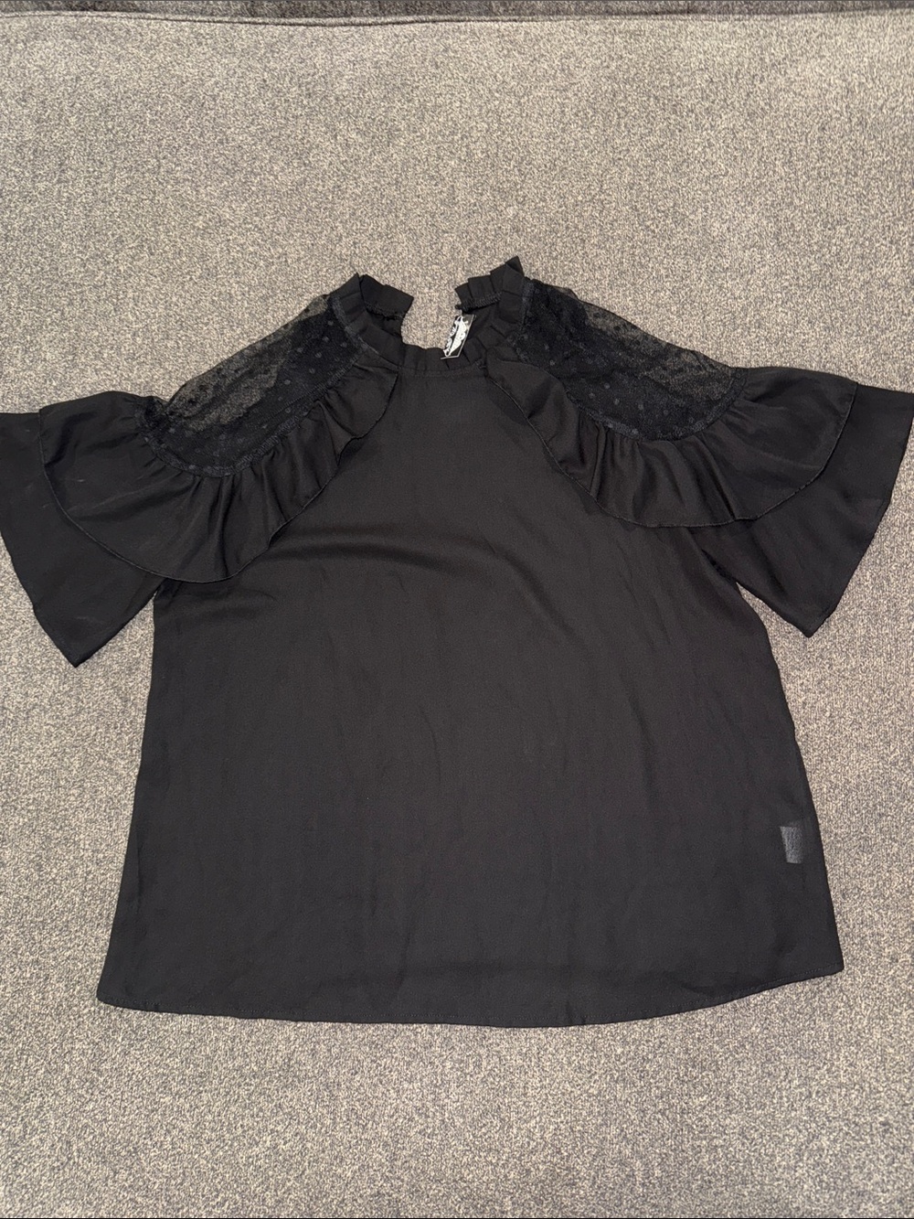 NWT Black Ruffle Sleeve Lace Yoke Women's Top